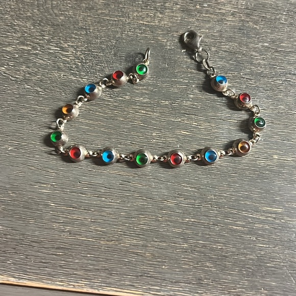 Dainty Rare Evil Eve Multicolor Silver Bracelet - Picture 2 of 2